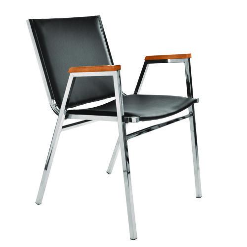 Picture of Vinyl Chrome Frame Stackable Office Chair, 16.5 x 22 x 32, Black Seat, Black Back, Chrome Base
