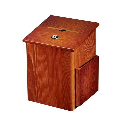 Picture of Squared Wood Locking Suggestion Box, 7.25 x 7.5 x 10, Medium Density Fiberboard, Medium Oak