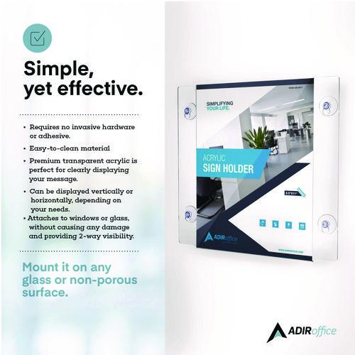 Picture of Clear Suction Acrylic Window Sign Holder, 8 x 11, Clear Frame, 2/Pack