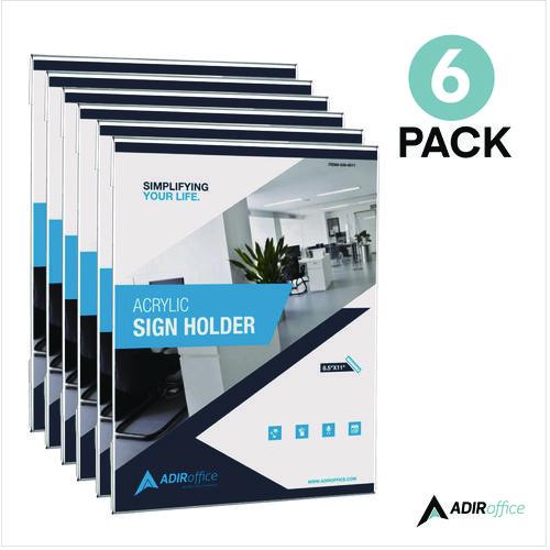 Picture of Wall Mount Side-Loading Acrylic Sign Holders, 8 x 11, Clear Frame, 6/Pack