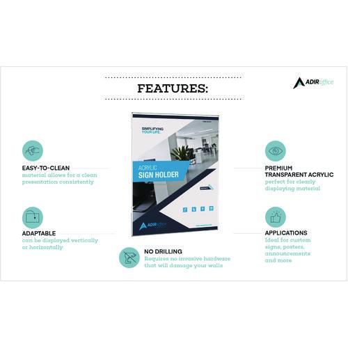 Picture of Wall Mount Side-Loading Acrylic Sign Holders, 8 x 11, Clear Frame, 6/Pack