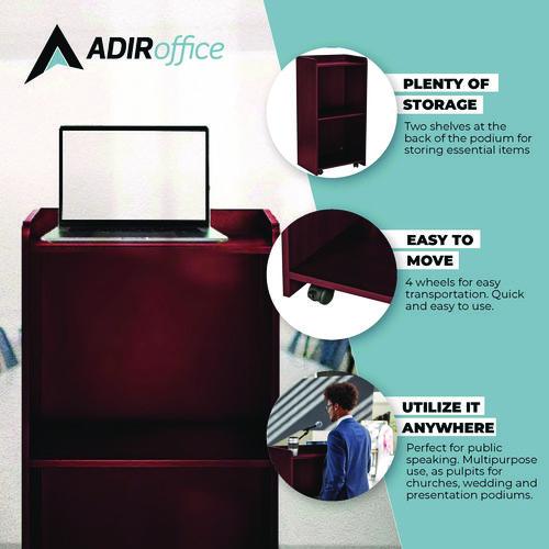 Picture of Wood Mobile Presentation Lectern Speaker Stand with Shelves, 22.44 x 16.53 x 45.98, Mahogany
