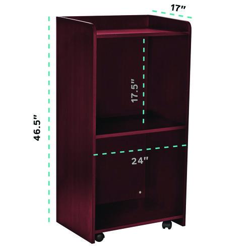 Picture of Wood Mobile Presentation Lectern Speaker Stand with Shelves, 22.44 x 16.53 x 45.98, Mahogany