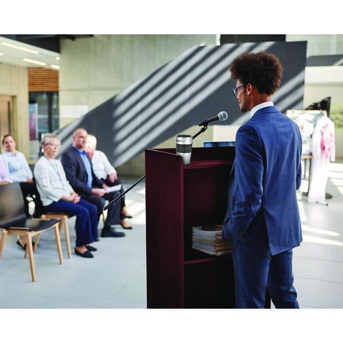 Picture of Wood Mobile Presentation Lectern Speaker Stand with Shelves, 22.44 x 16.53 x 45.98, Mahogany