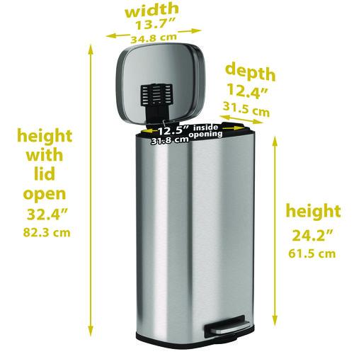 Picture of Fire-Resistant Step Pedal Trash Can, 8 gal, Plastic/Stainless Steel, Silver