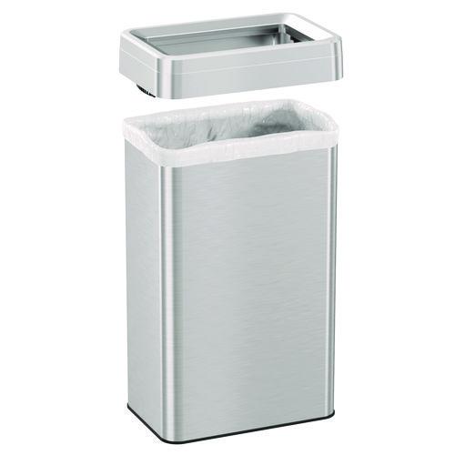 Picture of Open Top Trash Can, Rectangular, 18 gal, Plastic/Stainless Steel, Silver