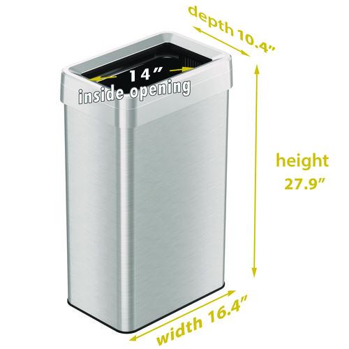 Picture of Open Top Trash Can, Rectangular, 18 gal, Plastic/Stainless Steel, Silver