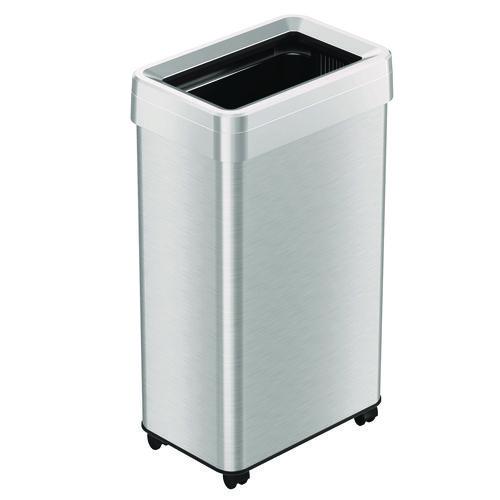 Picture of Open Top Trash Can with Wheels, 18 gal, Plastic Stainless Steel, Silver