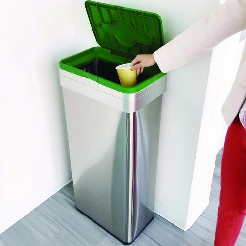 Picture of Open Top Compost Bin with Color-Coded Lid, 21 gal, Plastic/Stainless Steel, Silver/Green