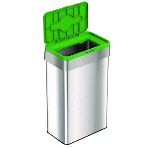 Picture of Open Top Compost Bin with Color-Coded Lid, 21 gal, Plastic/Stainless Steel, Silver/Green