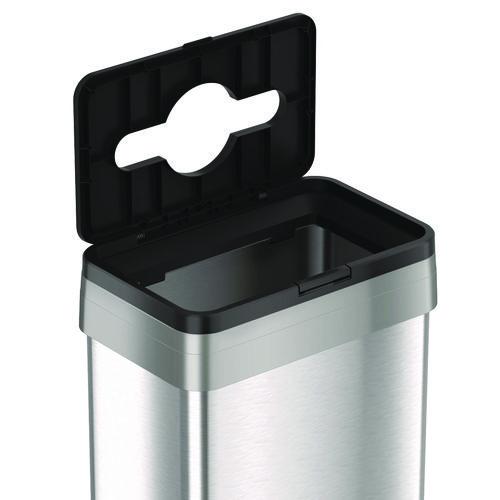 Picture of Open Top Trash Bin with Wheels and Color-Coded Lid, 21 gal, Plastic/Stainless Steel, Silver/Black