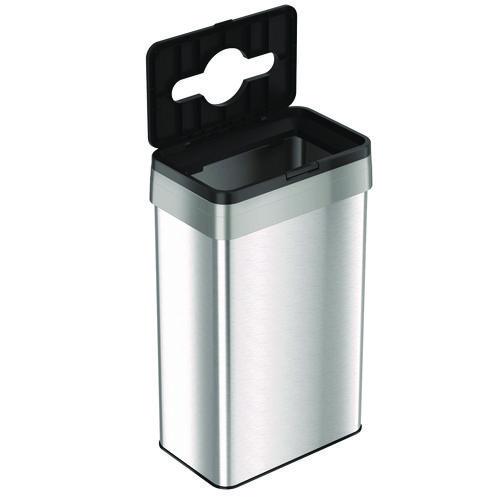 Picture of Open Top Trash Can with Color-Coded Lid, 21 gal, Plastic/Stainless Steel, Silver/Black