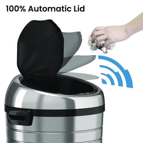 Picture of Extra-Large Sensor Trash Can with Wheels, 23 gal, Plastic/Stainless Steel, Silver/Black