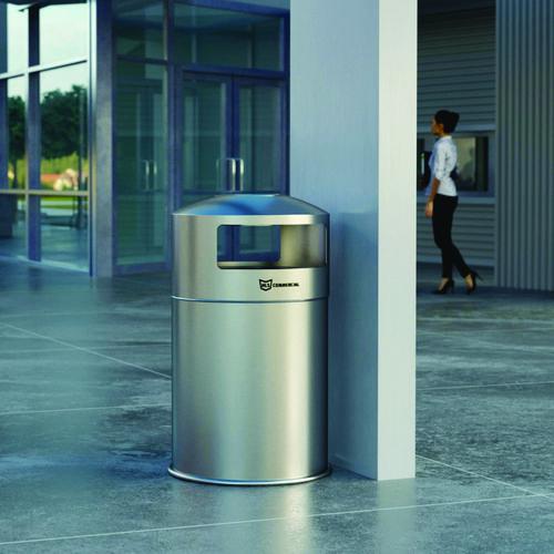 Picture of Extra-Large Dual Side-Entry Trash Can, Outdoor, 50 gal, Stainless Steel, Silver