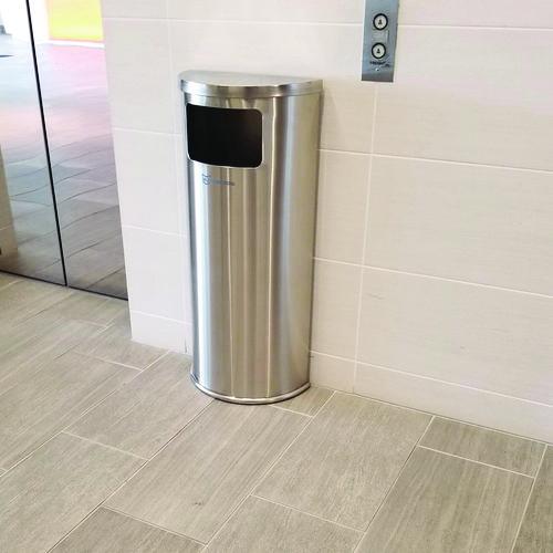 Picture of Side-Entry Trash Can with Wall Mount, 9 gal, Stainless Steel, Silver