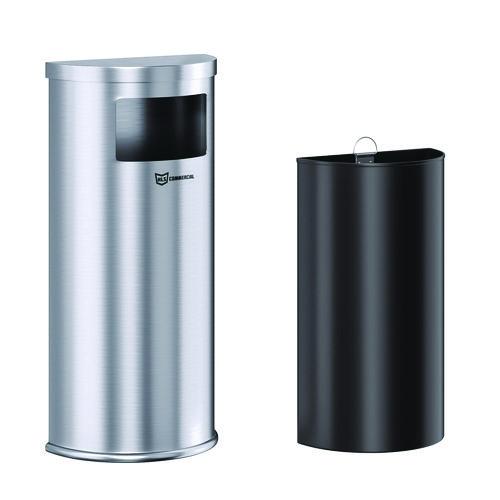 Picture of Side-Entry Trash Can with Wall Mount, 9 gal, Stainless Steel, Silver