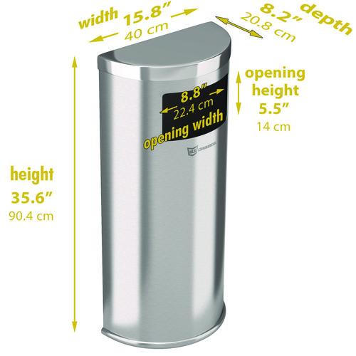 Picture of Side-Entry Trash Can with Wall Mount, 9 gal, Stainless Steel, Silver