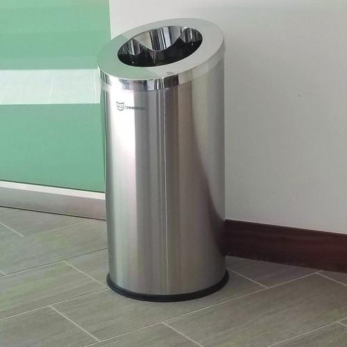 Picture of Beveled Open Top Trash Can, 15 gal, Stainless Steel, Silver