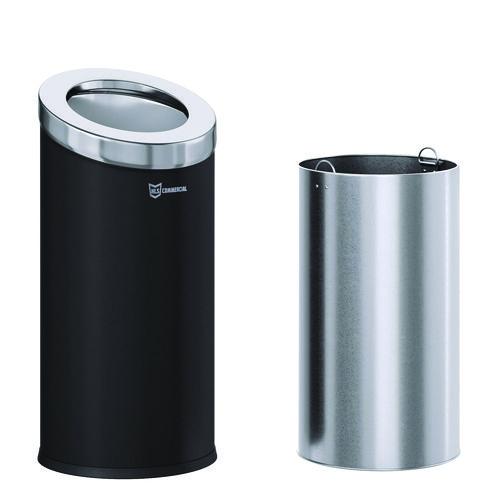 Picture of Beveled Open Top Trash Can, 15 gal, Stainless Steel, Black