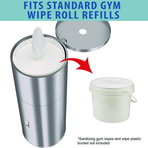 Picture of Side-Entry Trash Can with Gym Wipe Dispenser, 9 gal, Stainless Steel, Silver