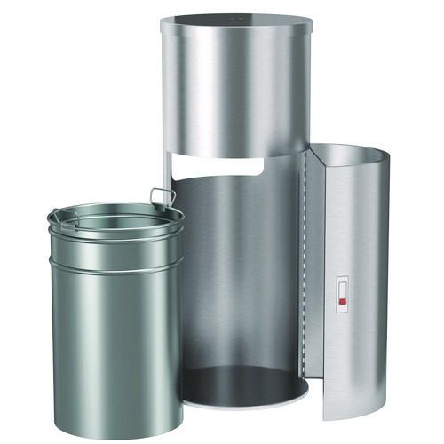 Picture of Side-Entry Trash Can with Gym Wipe Dispenser, 9 gal, Stainless Steel, Silver