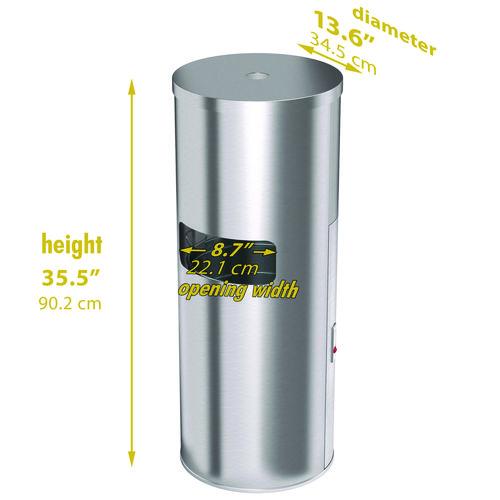 Picture of Side-Entry Trash Can with Gym Wipe Dispenser, 9 gal, Stainless Steel, Silver