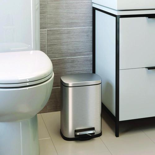 Picture of Step Pedal Trash Can, 1.3 gal, Plastic/Stainless Steel, Silver