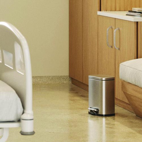 Picture of Fire-Resistant Step Pedal Trash Can, 1.3 gal, Plastic/Stainless Steel, Silver