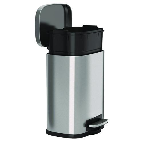 Picture of Fire-Resistant Step Pedal Trash Can, 1.3 gal, Plastic/Stainless Steel, Silver