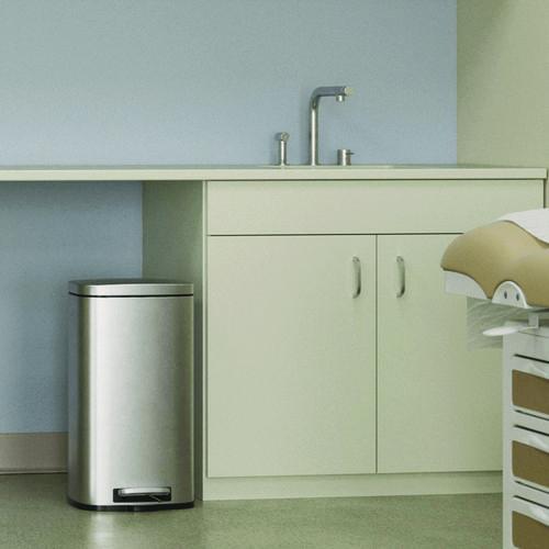 Picture of Fire-Resistant Step Pedal Trash Can, 8 gal, Plastic/Stainless Steel, Silver