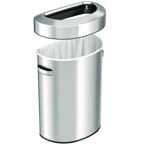 Picture of Open Top Trash Can, Half-Round, 18 gal, Plastic/Stainless Steel, Silver