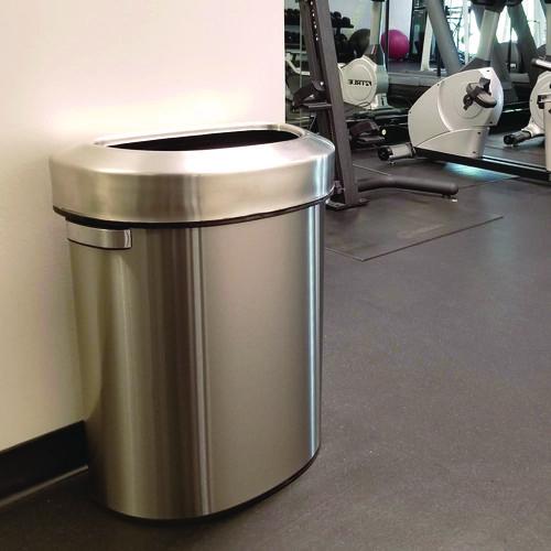 Picture of Open Top Trash Can, Half-Round, 18 gal, Plastic/Stainless Steel, Silver