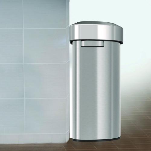 Picture of Open Top Trash Can, Half-Round, 18 gal, Plastic/Stainless Steel, Silver