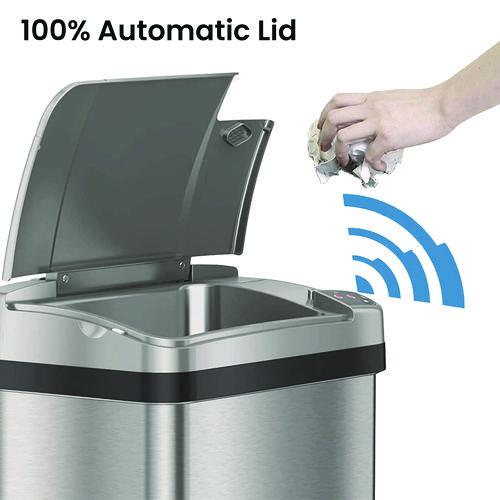 Picture of Rectangular Sensor Trash Can, 4 gal, Plastic/Stainless Steel, Silver