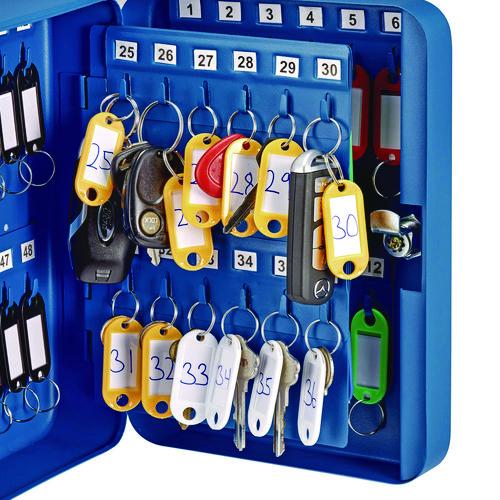 Picture of Steel Secure Key Cabinet with Key Lock, 48-Key, 7.1 x 3.1 x 10, Stainless Steel 304, Blue