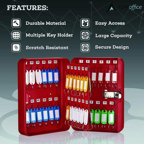 Picture of Steel Heavy-Duty Key Cabinet with Combination Lock, 48-Key, 7.1 x 3 x 10, Stainless Steel 304, Red