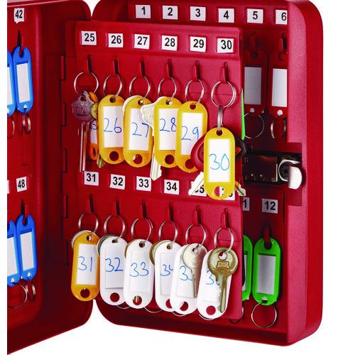 Picture of Steel Heavy-Duty Key Cabinet with Combination Lock, 48-Key, 7.1 x 3 x 10, Stainless Steel 304, Red