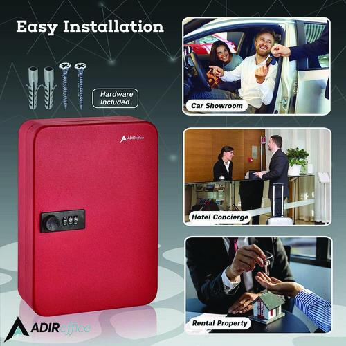 Picture of Steel Heavy-Duty Key Cabinet with Combination Lock, 48-Key, 7.1 x 3 x 10, Stainless Steel 304, Red