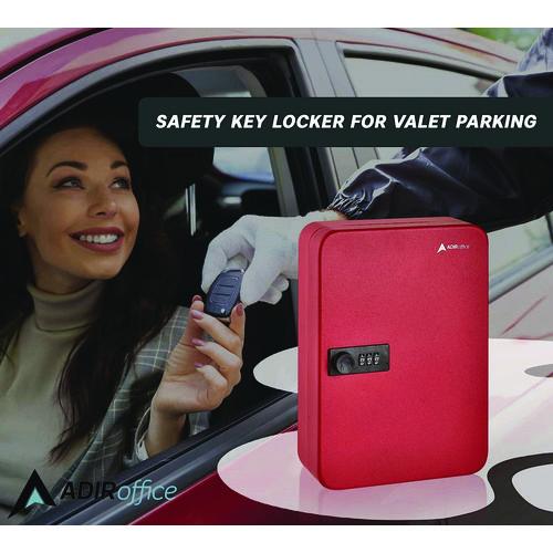 Picture of Steel Heavy-Duty Key Cabinet with Combination Lock, 48-Key, 7.1 x 3 x 10, Stainless Steel 304, Red