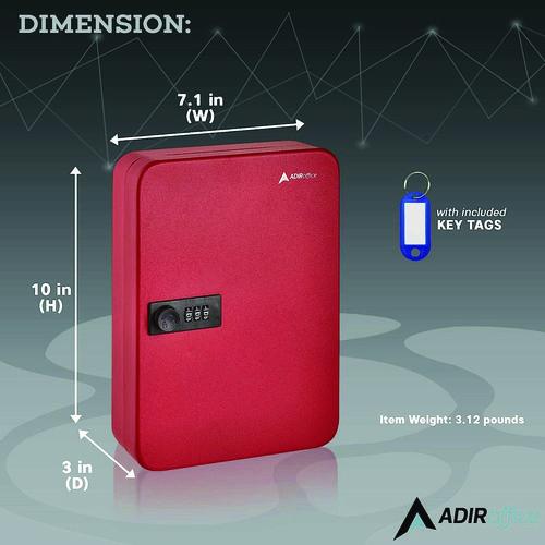 Picture of Steel Heavy-Duty Key Cabinet with Combination Lock, 48-Key, 7.1 x 3 x 10, Stainless Steel 304, Red