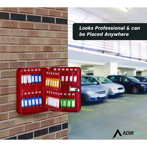 Picture of Steel Heavy-Duty Key Cabinet with Combination Lock, 48-Key, 7.1 x 3 x 10, Stainless Steel 304, Red