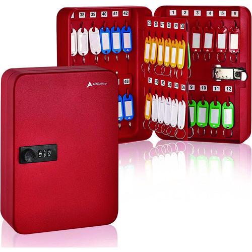 Picture of Steel Heavy-Duty Key Cabinet with Combination Lock, 48-Key, 7.1 x 3 x 10, Stainless Steel 304, Red