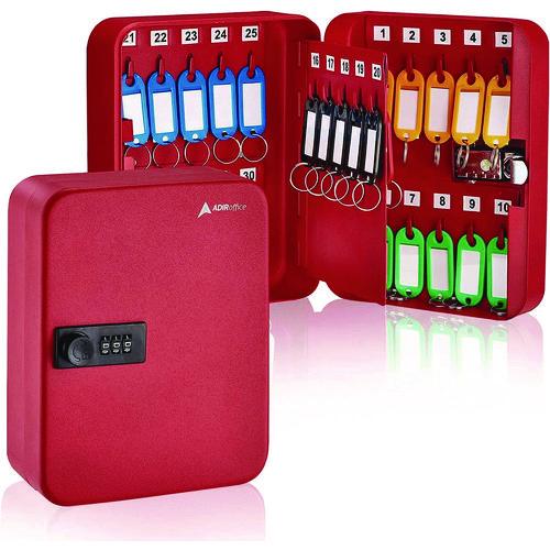 Picture of Steel Heavy-Duty Key Cabinet with Combination Lock, 30-Key, 6.4 x 3 x 8, Stainless Steel 304, Red