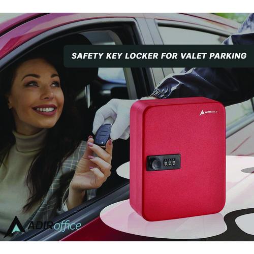 Picture of Steel Heavy-Duty Key Cabinet with Combination Lock, 30-Key, 6.4 x 3 x 8, Stainless Steel 304, Red