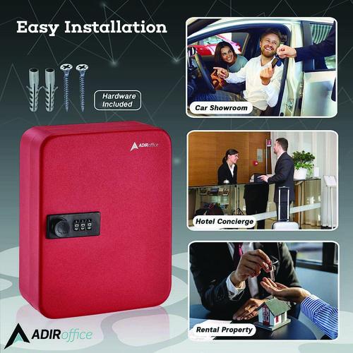 Picture of Steel Heavy-Duty Key Cabinet with Combination Lock, 30-Key, 6.4 x 3 x 8, Stainless Steel 304, Red