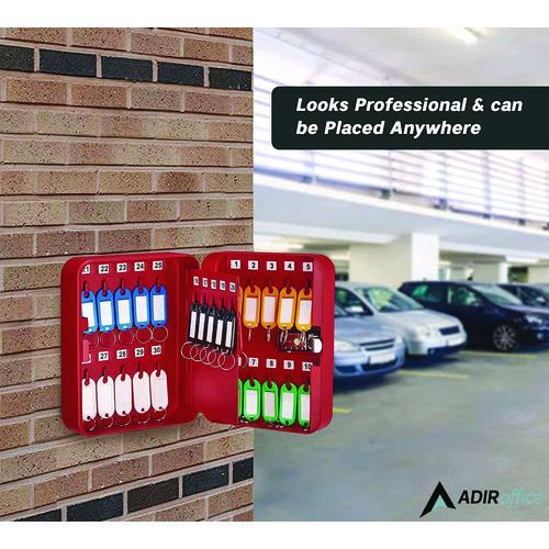 Picture of Steel Heavy-Duty Key Cabinet with Combination Lock, 30-Key, 6.4 x 3 x 8, Stainless Steel 304, Red