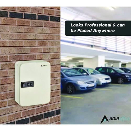 Picture of Steel Heavy-Duty Key Cabinet with Combination Lock, 30-Key, 6.4 x 3 x 8, Stainless Steel 304, White