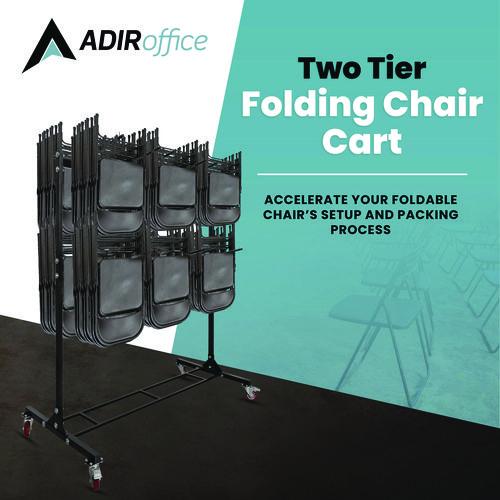 Picture of Steel Folding Chair Two-Tier Utility Cart, Metal, 1,000 lb Capacity, 33 x 65 x 68.5, Black