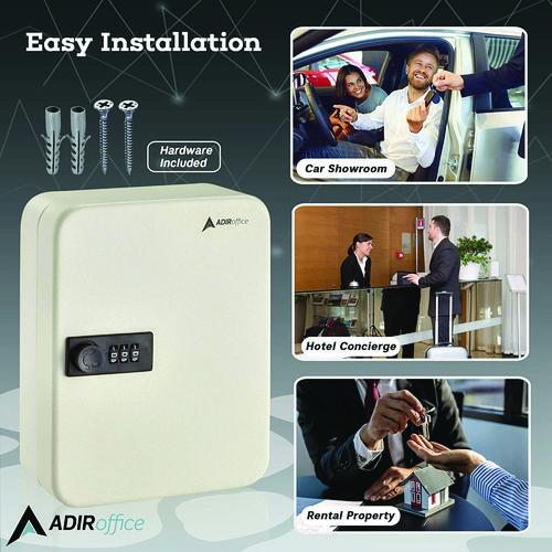 Picture of Steel Heavy-Duty Key Cabinet with Combination Lock, 30-Key, 6.4 x 3 x 8, Stainless Steel 304, White