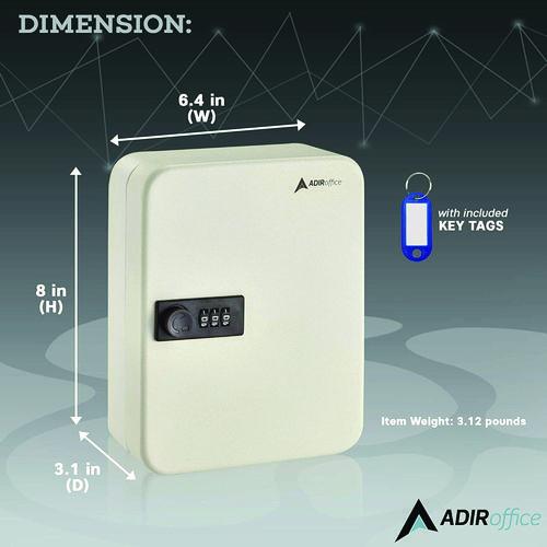 Picture of Steel Heavy-Duty Key Cabinet with Combination Lock, 30-Key, 6.4 x 3 x 8, Stainless Steel 304, White